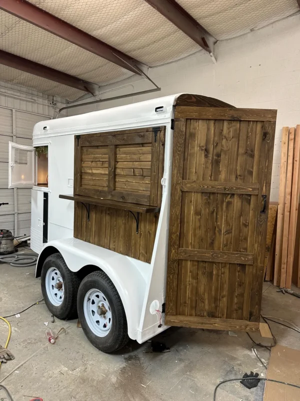 White & Tall 2-Horse Trailer Mobile Bar
