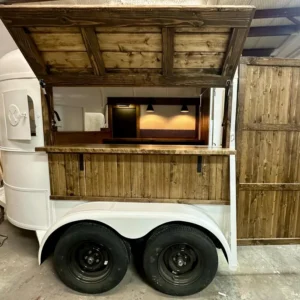 White w/Wood LOADED 2-Horse Trailer Mobile Bar